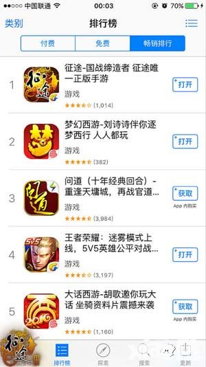 《征途手机版》登顶App Store畅销榜榜首 孙红雷大哥国战首秀