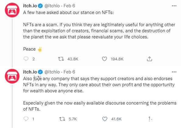 独立游戏网站itch.io表示NFT就是诈骗!
