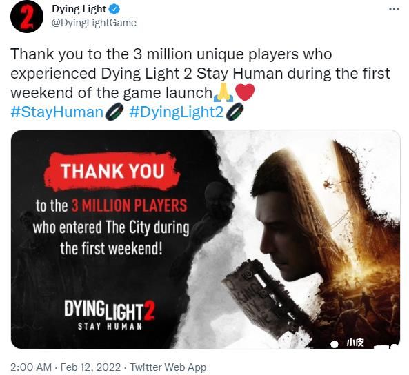 《消逝的光芒2》官推祝贺首周玩家人数突破三百万！