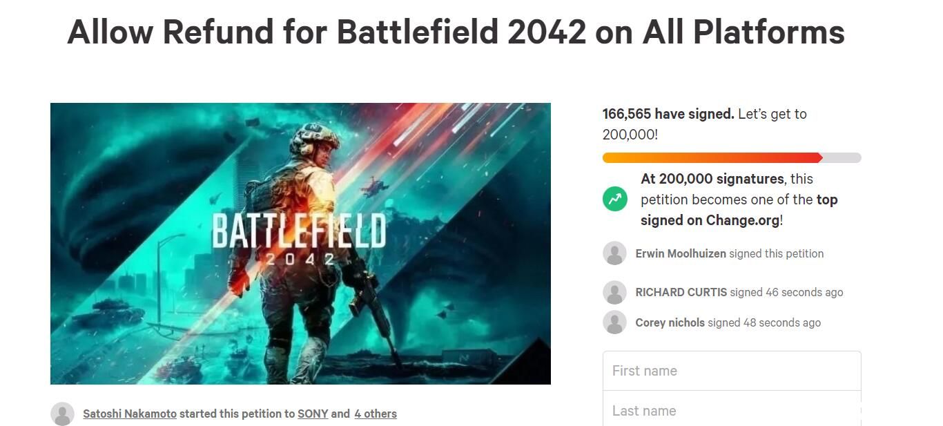 《战地2042》退款请愿人数竟达到16万人!