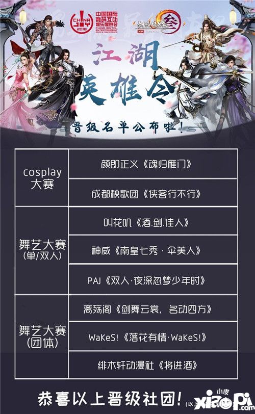2018ChinaJoy超级联赛x剑网3 江湖英雄令晋级名单公布