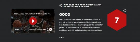 《NBA2K21》次世代版IGN7分：画面超棒，MC严重依赖氪金