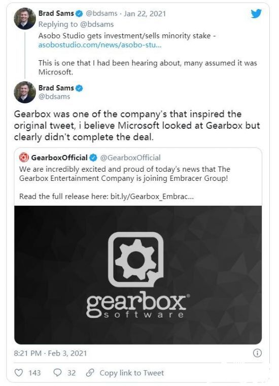微软本打算收购Gearbox工作室 但最终放弃了