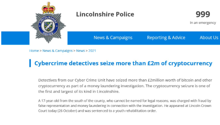 英国少年诈骗价值270万美元的比特币 被警方没收