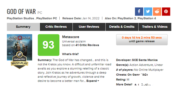 《战神》PC版媒体评分曝光，MC93赢得媒体一直青睐！
