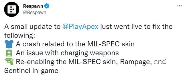 《Apex英雄》版本更新处理皮肤和武器问题，暴走惨遭削弱！