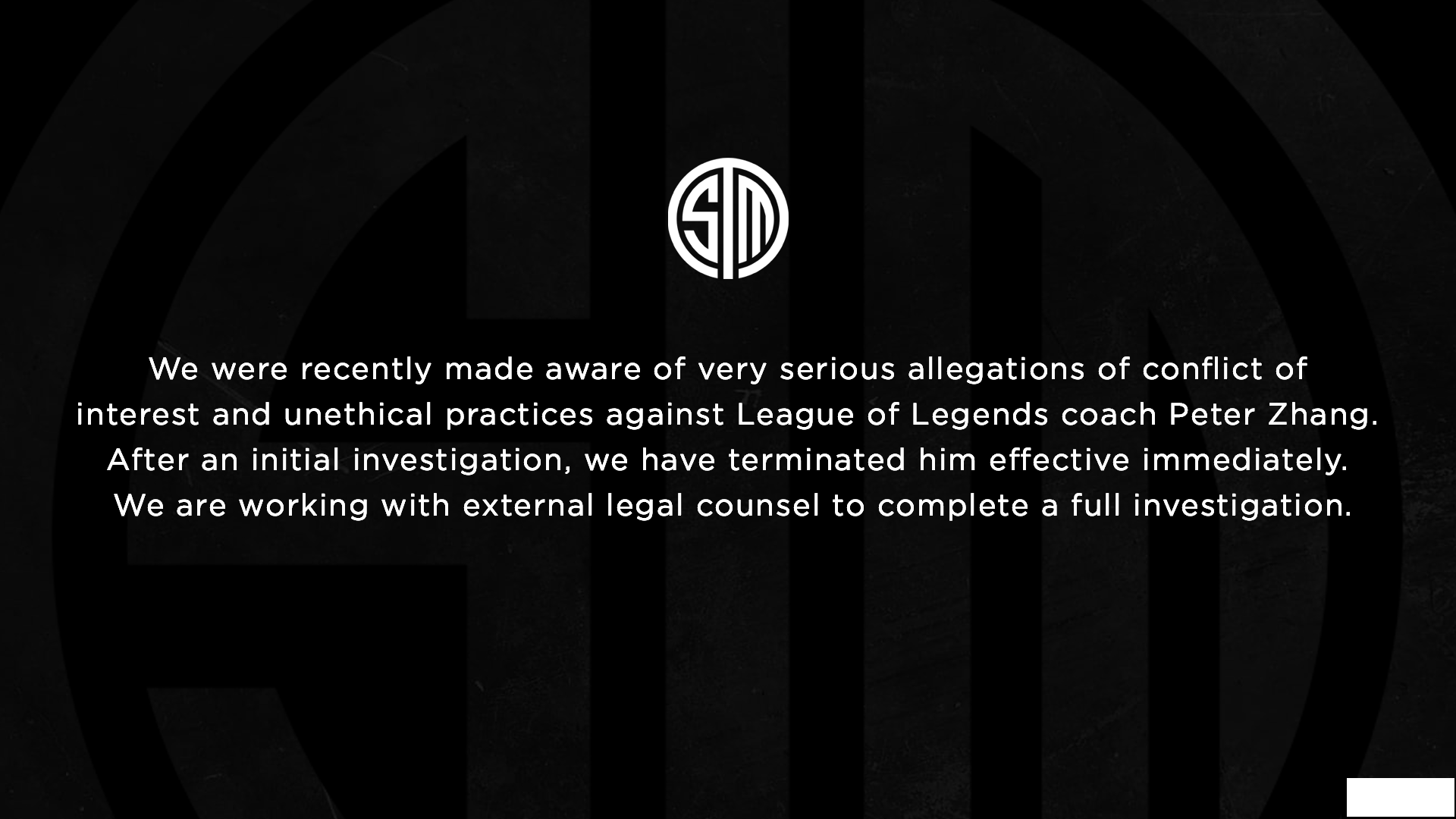《英雄联盟》北美TSM战队教练张艺被调查解雇！