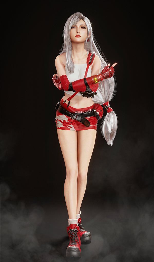 《最终幻想7：重制版》新蒂法服装MOD，银发红裙着实诱人！