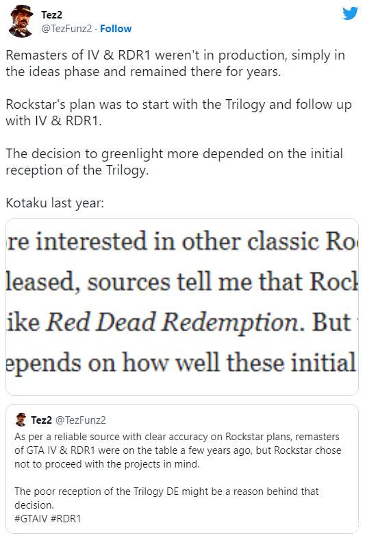 网传R星将取消重制《GTA IV》及《荒野大镖客》计划！