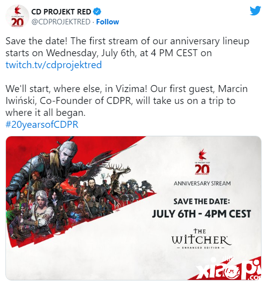 CD Projekt Red为庆祝成立20周年，将于7月6日举办Live直播活动！