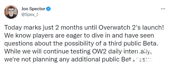 《守望先锋2》官方称并无第三轮测试计划，游戏10月4日正式发售！