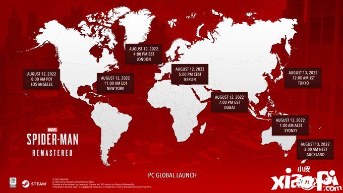 《漫威蜘蛛侠：重制版》PC版解锁时间图公布，亚洲地区8月12日发售！