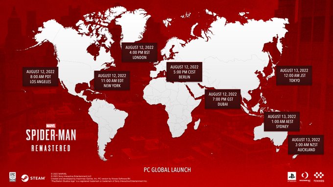 《漫威蜘蛛侠：重制版》PC版解锁时间图公布，亚洲地区8月12日发售！