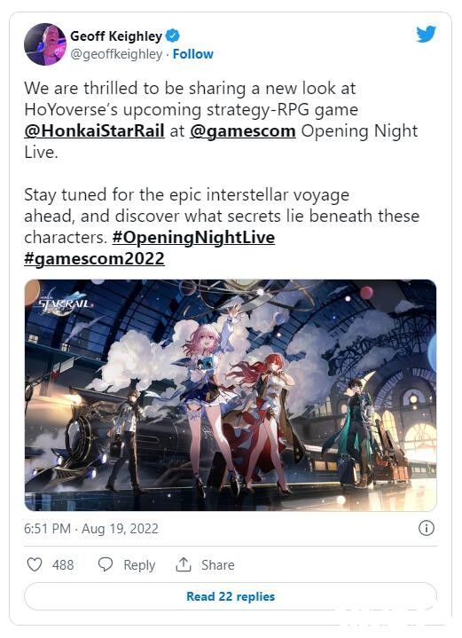 米哈游新作《崩坏：星穹铁道》将在2022科隆游戏展亮相！