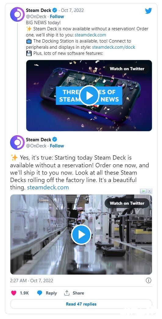 V社官宣Steam Deck掌机将无需订购即可购买！