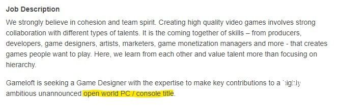 网传开发商Gameloft正在研发3A开放世界多人游戏！