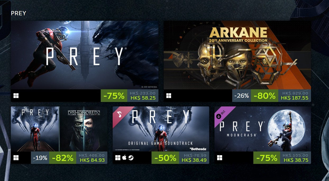 Steam Arkane工作室游戏在Steam平台开启促销活动！