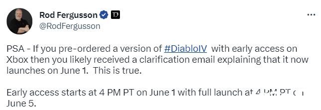 《暗黑破坏神4》抢先体验6月2日7点开启，游戏6月6日发售！