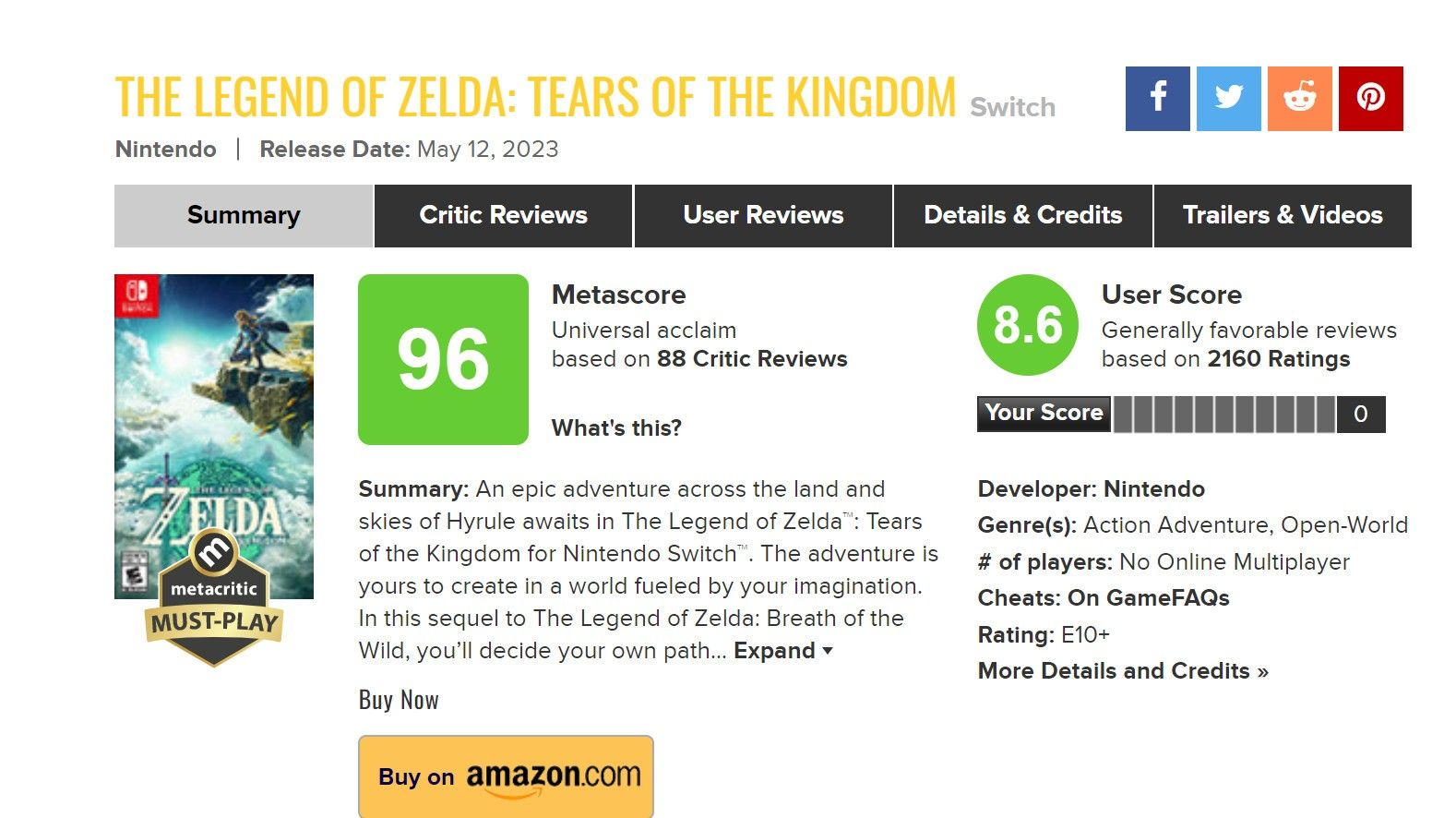 《塞尔达传说：王国之泪》发售有人心生不满，在MTC遭到差评轰炸！